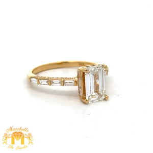 18k Yellow Gold and Diamond Engagement Ring with Emerald cut Diamonds