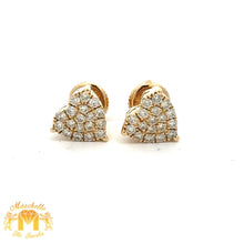 Load image into Gallery viewer, 14k yellow gold and diamond Heart Earrings with Round Diamonds