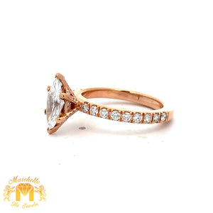 18k Rose Gold and Diamond Engagement Ring with Marquise and Round Diamonds