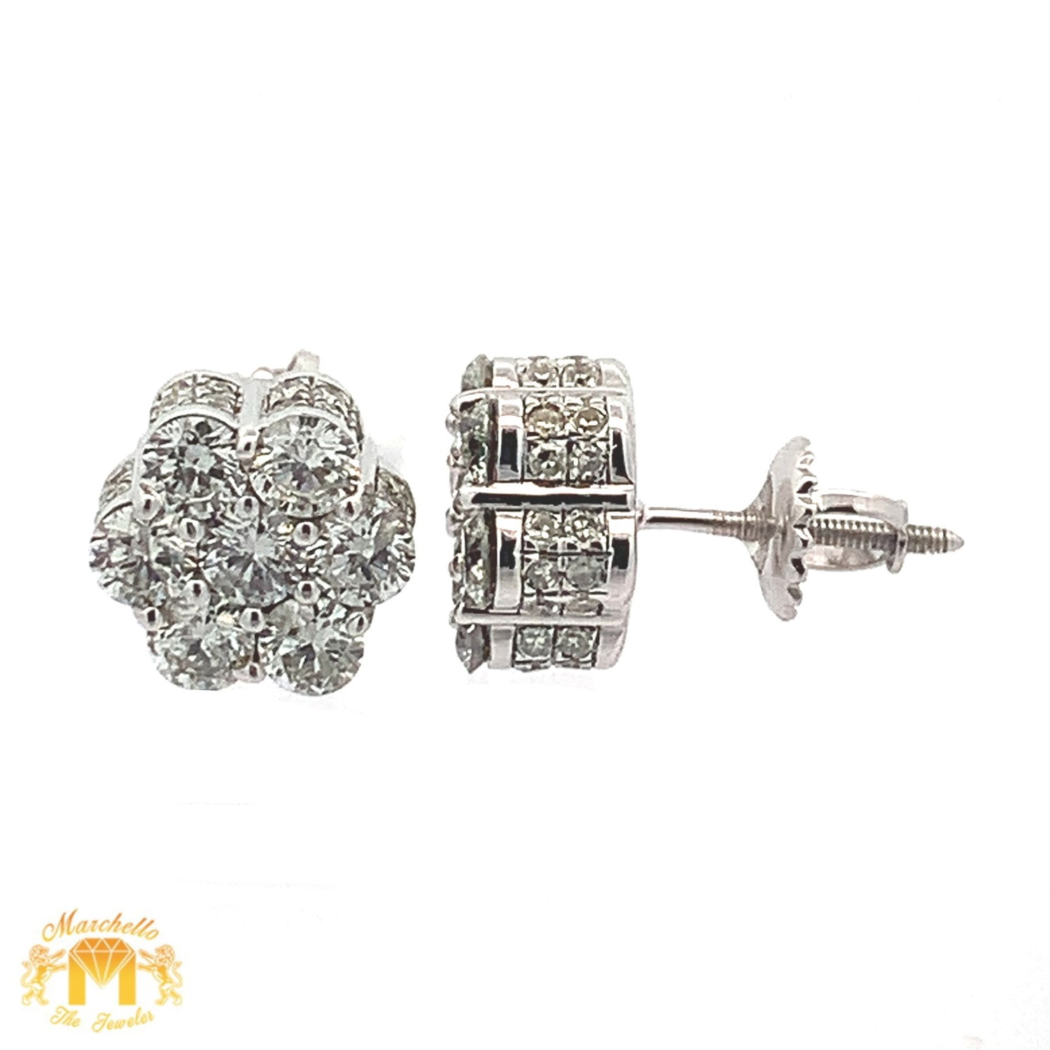 14k Gold and Diamond Flower Earrings with Large Round Diamonds(choose your color)