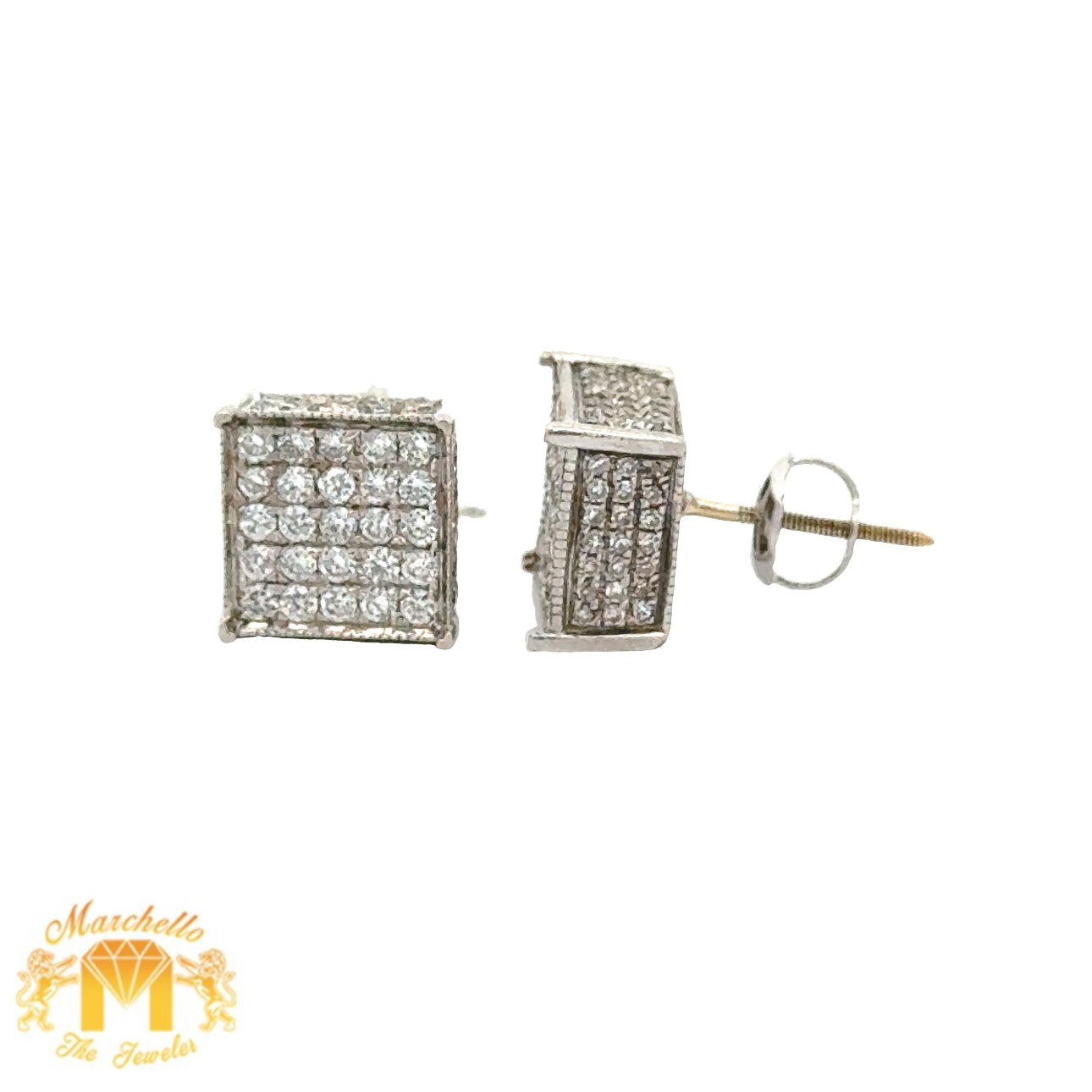 14k white gold and diamond Square shape Earrings