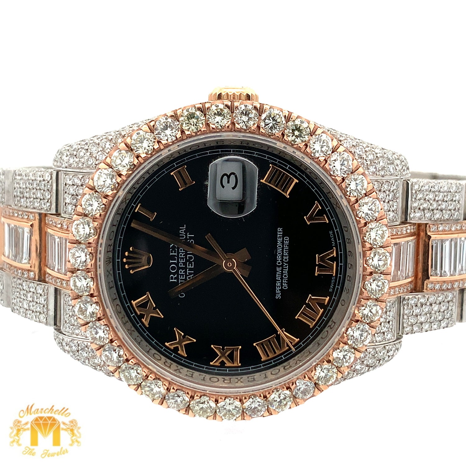 36mm Iced out Rolex Datejust Watch with Two-Tone Oyster Bracelet