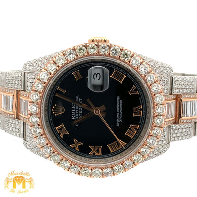 36mm Iced out Rolex Datejust Watch with Two-Tone Oyster Bracelet