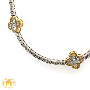 Tennis Flower Gold Chain with Baguette and Round Diamonds