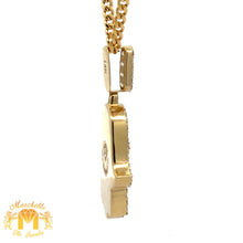 Load image into Gallery viewer, 14k Gold and Diamond Hamsa Pendant with Round and Baguette Diamonds and 14k Gold Cuban Link Chain Set (choose your color)