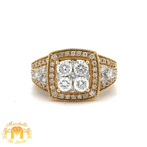 14k Yellow Gold and Diamond Square Shaped Ring with Round Diamonds