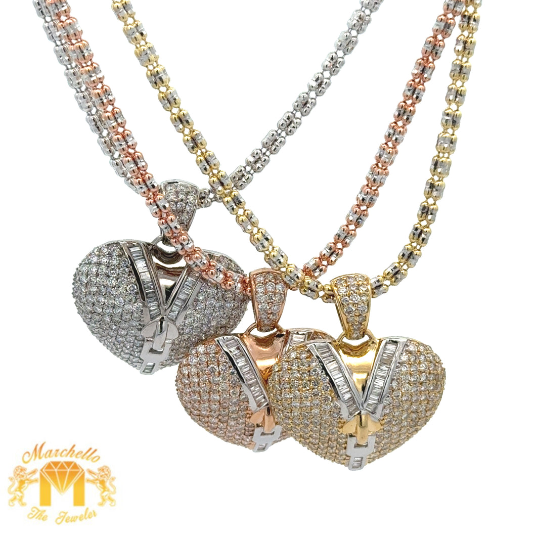 14k gold and diamond Heart Pendant and Gold Ice Link Chain (choose your color)