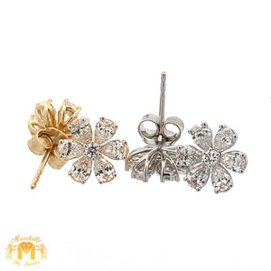 14k Gold and Diamond Flower Earrings with Pear and Round Diamonds (choose your color)