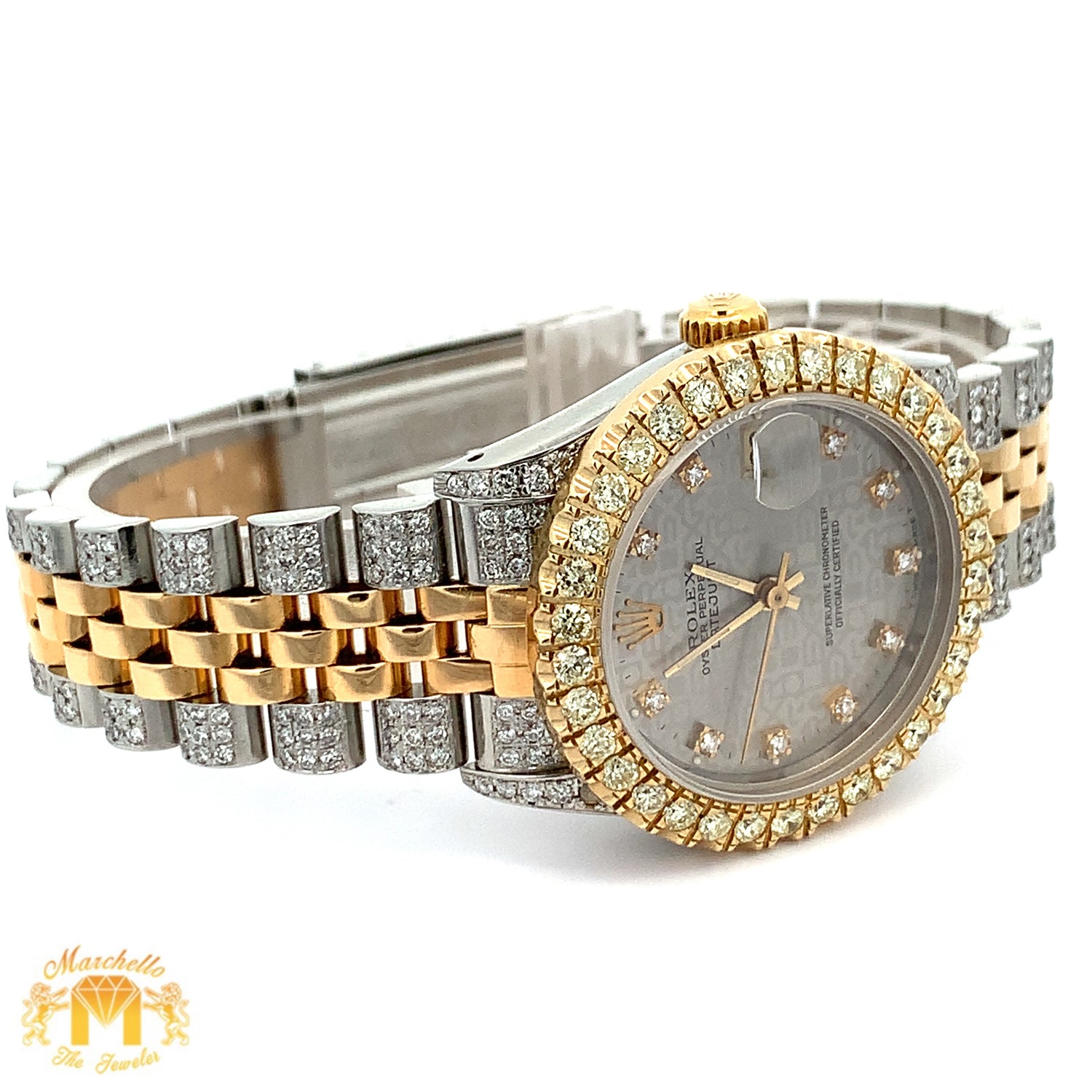 31mm Rolex Diamond Watch with Two-Tone Jubilee Bracelet (factory diamond dial, custom diamond bezel)