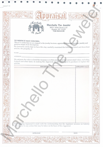 Gemologist Certified Appraisal Paper (For Insurance Per Item)