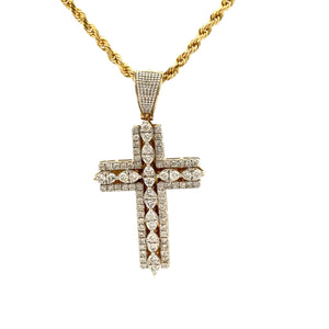 14k Yellow Gold and Diamond Cross Pendant and Yellow Gold rope Chain Set