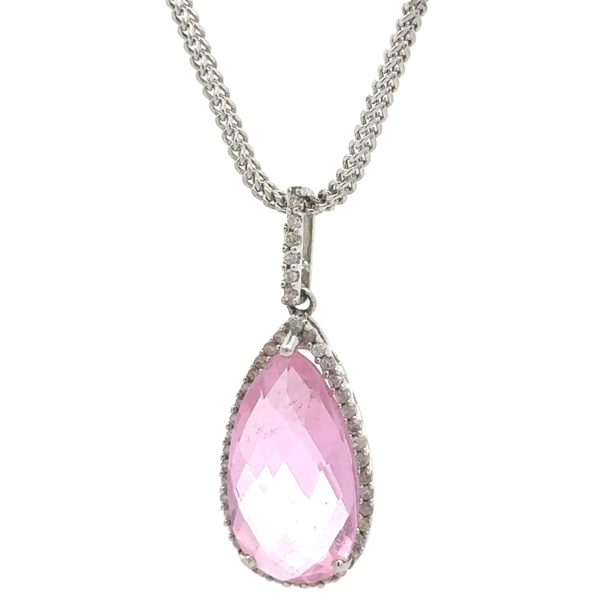 14k White Gold and Natural Diamond with Multicolored Pink Stone.