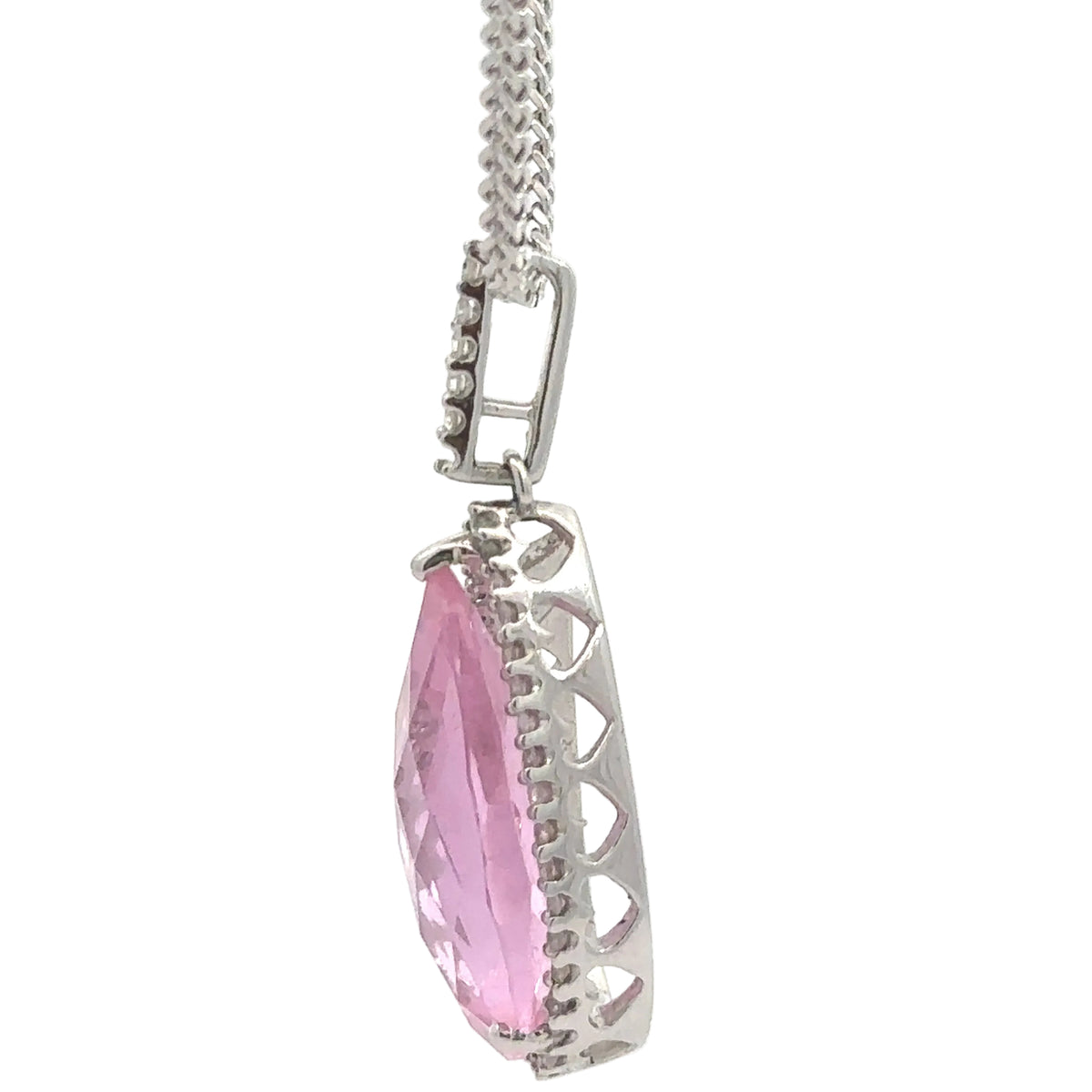 14k White Gold and Natural Diamond with Multicolored Pink Stone.