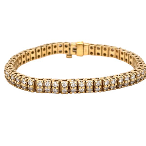 14k Yellow Gold Round cut double row tennis bracelet.