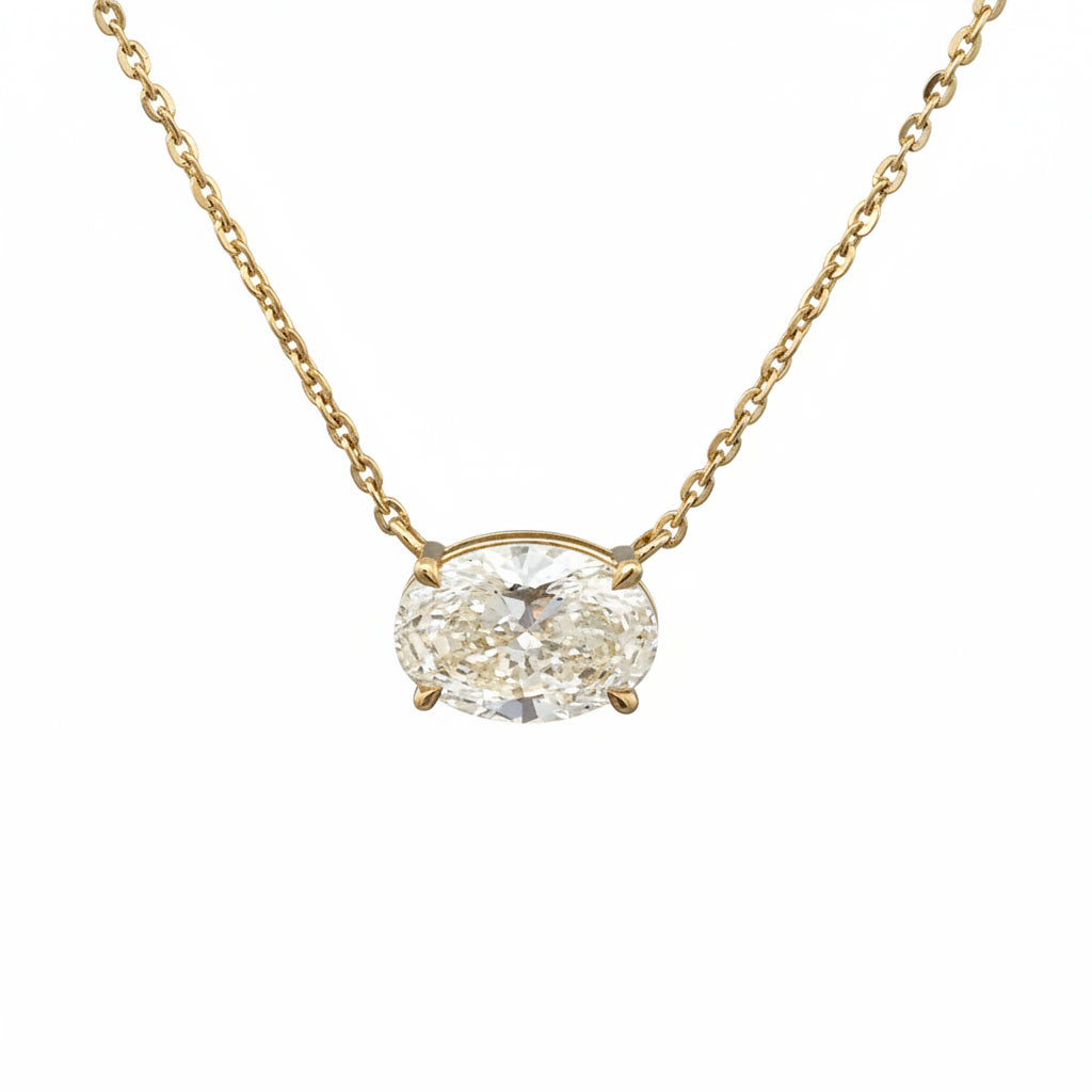 14k Yellow Gold and Diamond Oval Shaped Necklace