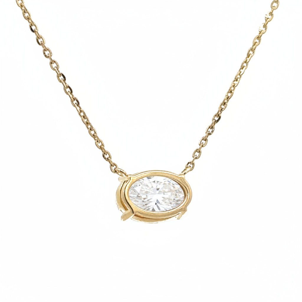 14k Yellow Gold and Diamond Oval Shaped Necklace