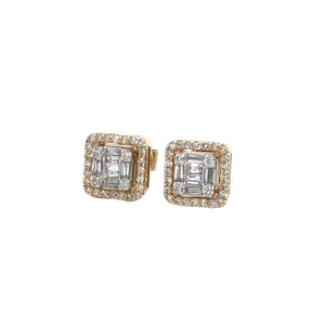 14k Yellow Gold and Diamond Square Earrings