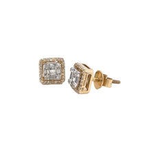 Load image into Gallery viewer, 14k Yellow Gold and Diamond Square Earrings