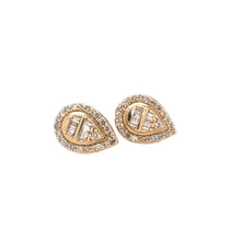 Load image into Gallery viewer, Yellow Gold Pear shaped Earrings with Round and Baguette Diamonds