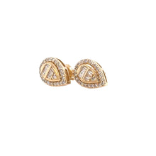 Load image into Gallery viewer, Yellow Gold Pear shaped Earrings with Round and Baguette Diamonds