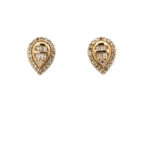Yellow Gold Pear shaped Earrings with Round and Baguette Diamonds
