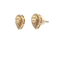Load image into Gallery viewer, Yellow Gold Pear shaped Earrings with Round and Baguette Diamonds