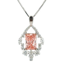 Load image into Gallery viewer, 14k White Gold and Lab Pink Diamond Radiant-cut Pendant Necklace.