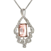 Load image into Gallery viewer, 14k White Gold and Lab Pink Diamond Radiant-cut Pendant Necklace.