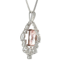 Load image into Gallery viewer, 14k White Gold and Lab Pink Diamond Radiant-cut Pendant Necklace.