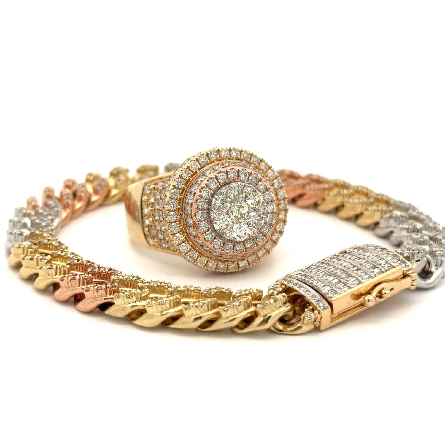 4 piece deal: 14k tri-color Cuban Bracelet+ Cake Ring + Earrings + Gift (BLACK FRIDAY SPECIAL)