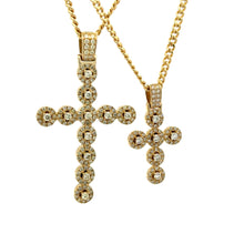 Load image into Gallery viewer, 8 piece deal: 14k yellow gold and diamond Daddy&amp;Me Cross Pendant + 2 Cuban Chains+ 2 pairs of earrings + Gift (BLACK FRIDAY SPECIAL)