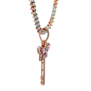 Rose Gold and Diamond Butterfly & Key Pendant and Rose Gold Ice link chain or Tennis Chain (choose your style)