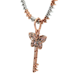 Rose Gold and Diamond Butterfly & Key Pendant and Rose Gold Ice link chain or Tennis Chain (choose your style)