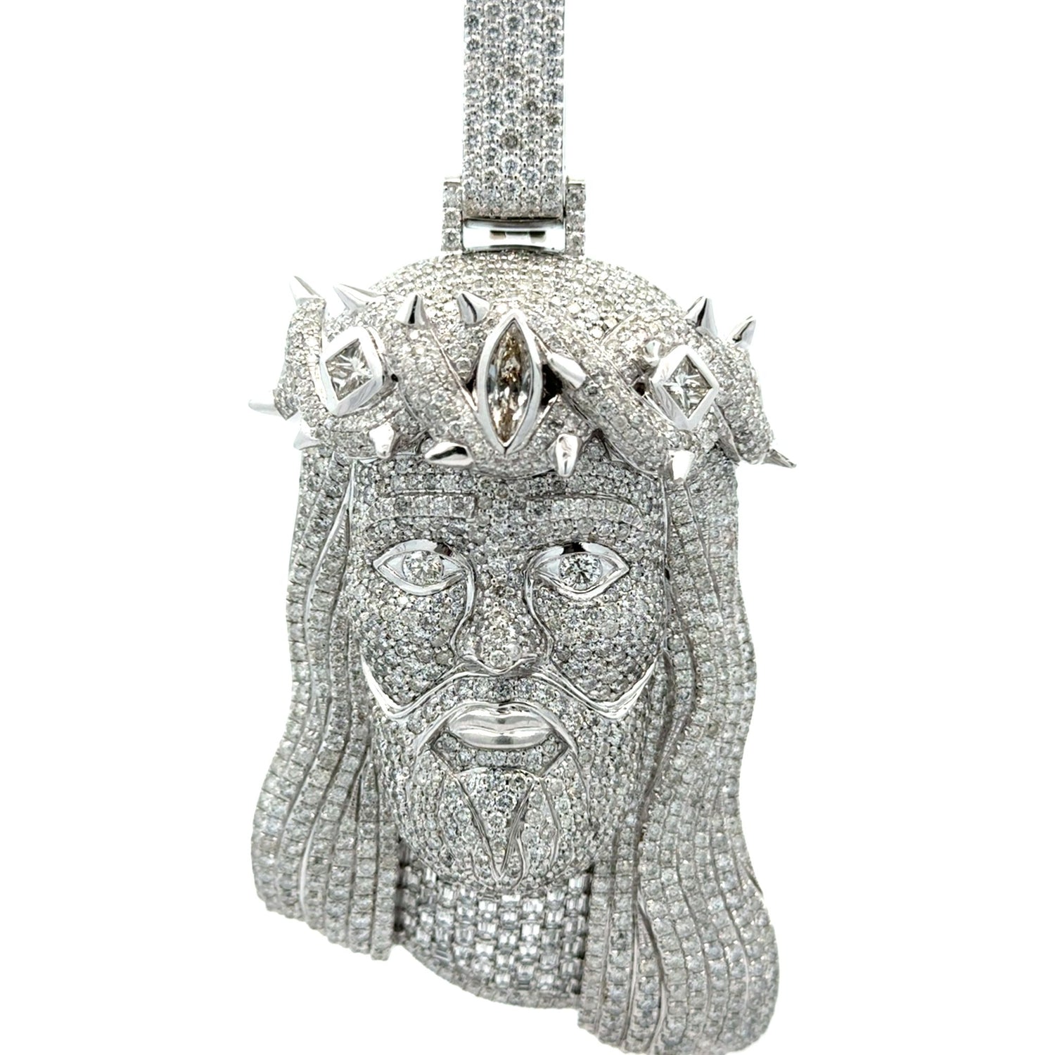 14k white gold and diamond Jesus Head Pendant