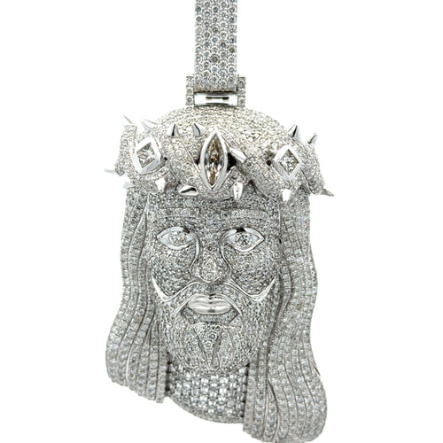 14k white gold and diamond Jesus Head Pendant