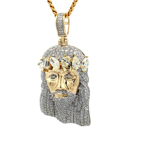 14k yellow gold and diamond Jesus Head Pendant and Cuban or Tennis chain (choose your style)