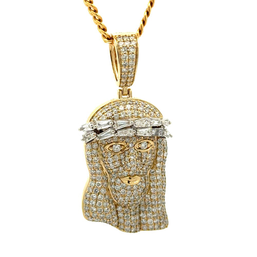 14k yellow gold and diamond Jesus Head Pendant and Cuban or Tennis chain (choose your style)