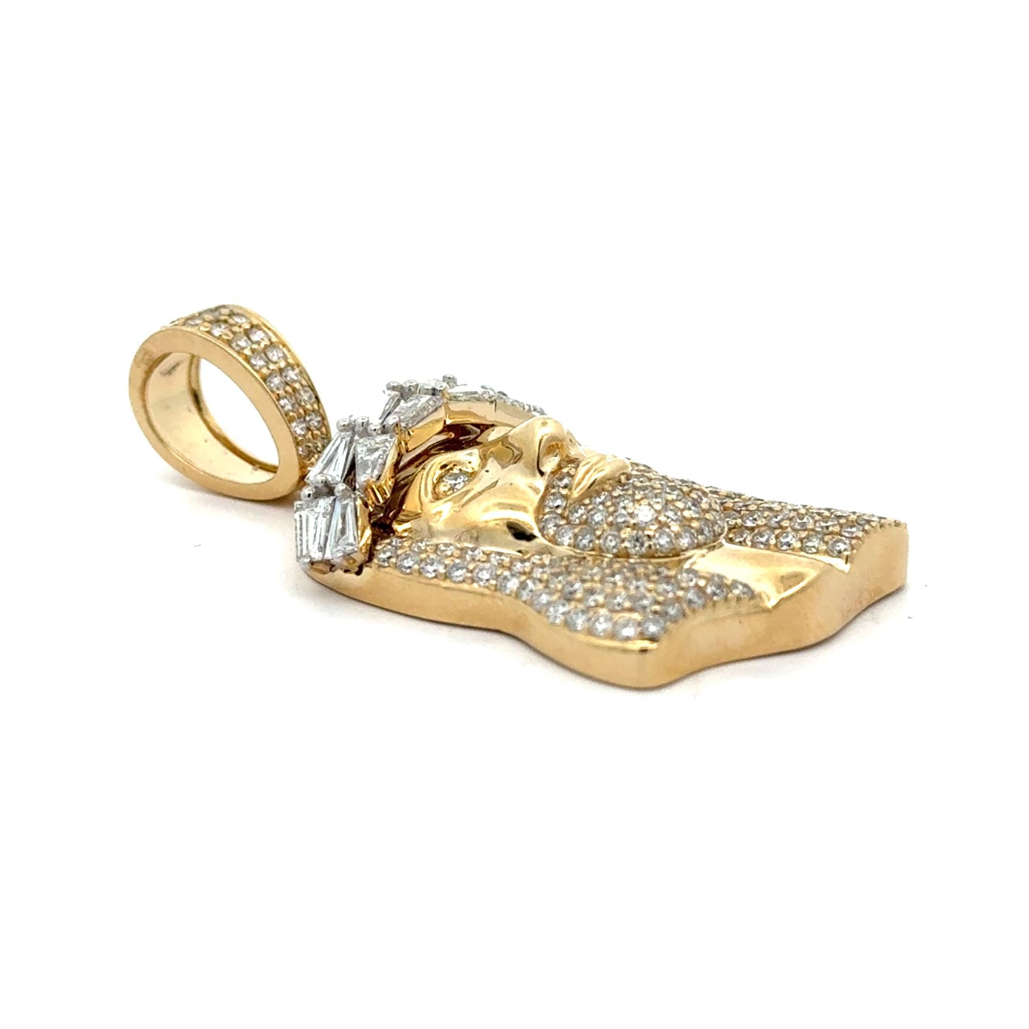 14k yellow gold and diamond Jesus Head Pendant and Cuban or Tennis chain (choose your style)
