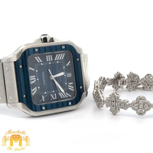 Reference #WSSA0048 Full factory 40mm Cartier Stainless Steel Watch with card + White gold and diamond Cross and Clover Bracelet