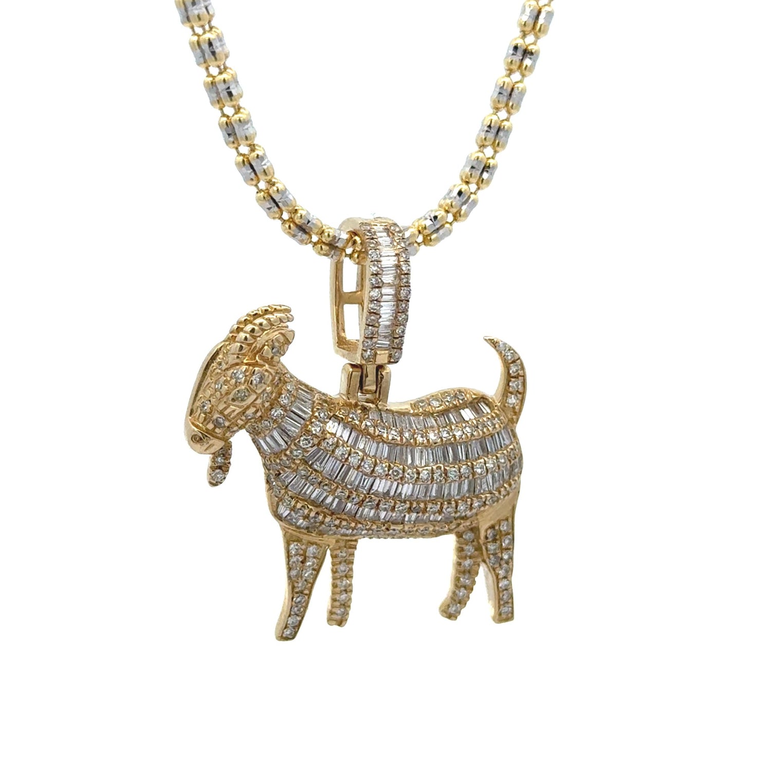 14k gold and diamond Goat Pendant + Gold Ice Link Chain (choose your color)