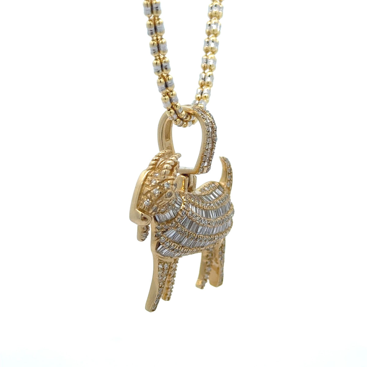 14k gold and diamond Goat Pendant + Gold Ice Link Chain (choose your c ...