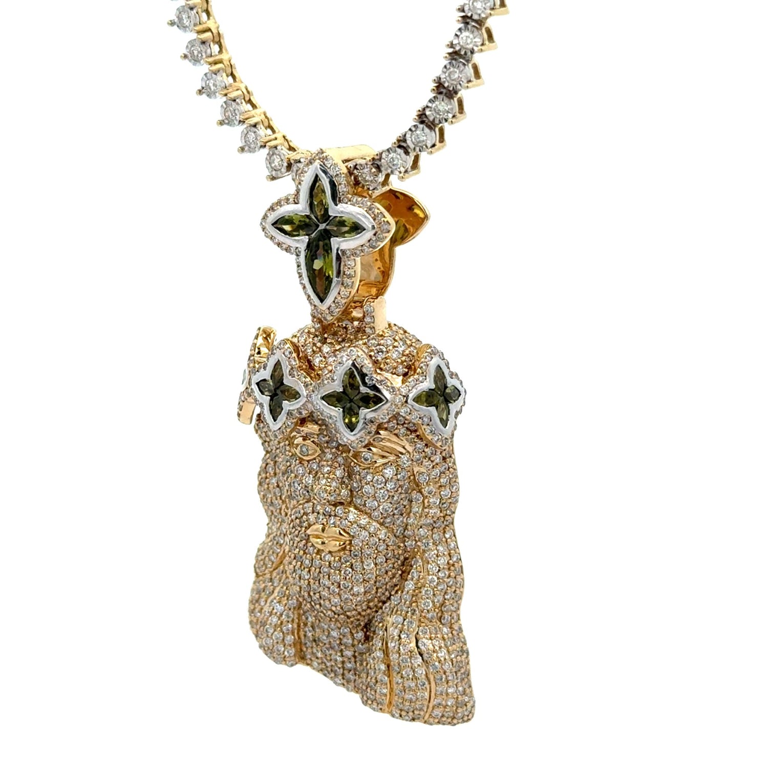 Yellow gold and Diamond Jesus Head Pendant and Tennis Chain set