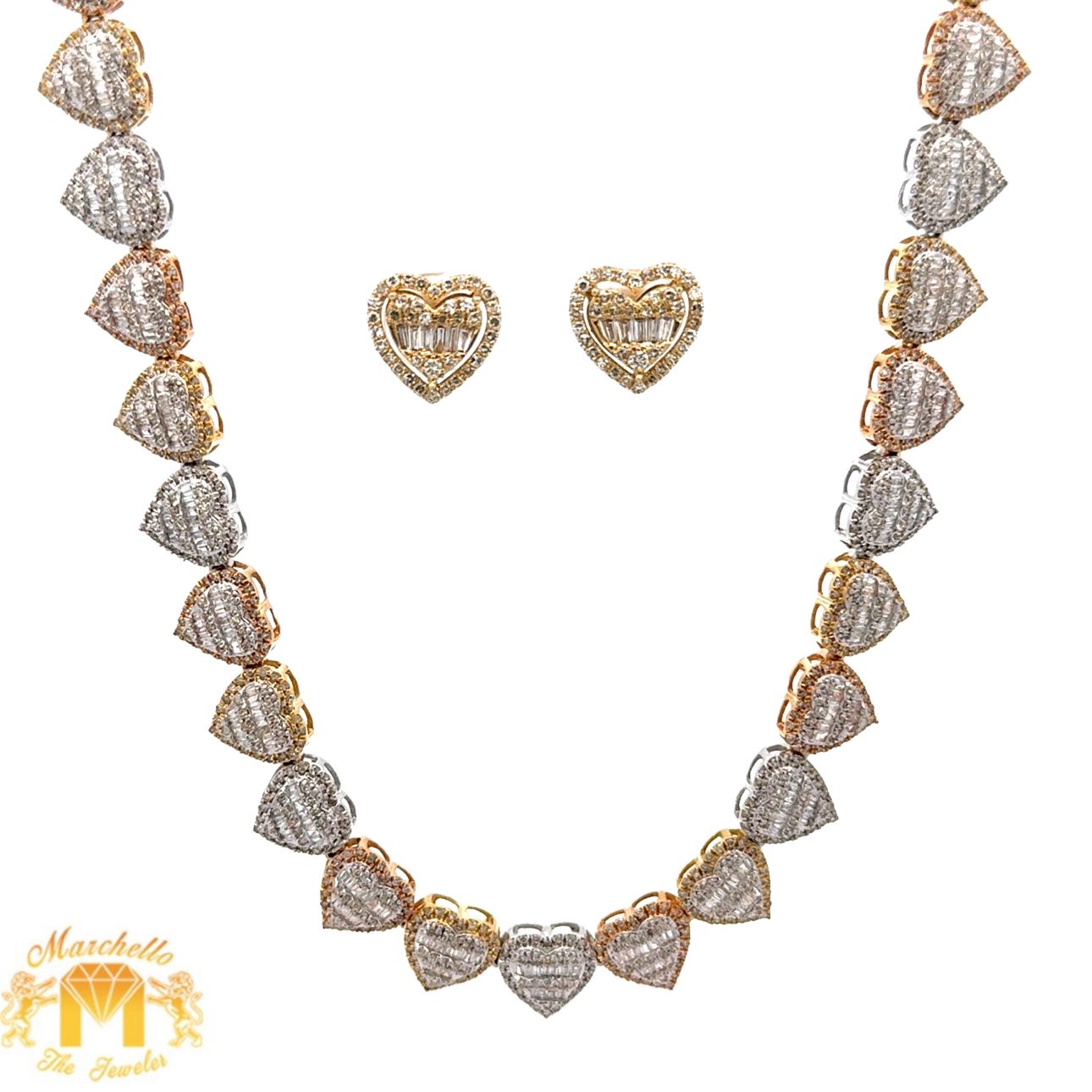 Gold and Diamond Heart Chain & Bracelet + 14k gold and diamond Earrings(choose your color)  (VALENTINE`S DAY SPECIAL)