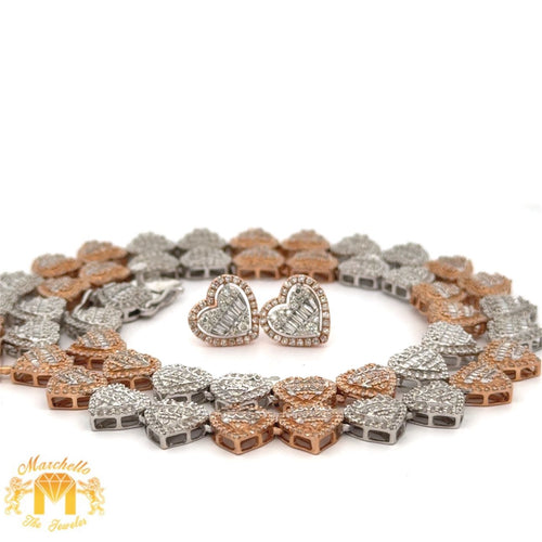Gold and Diamond Heart Chain & Bracelet + 14k gold and diamond Earrings(choose your color)