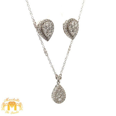 14k white gold and diamond Pear shape Necklace and 10k gold and diamond Pear shape Earrings