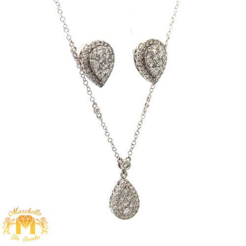 14k white gold and diamond Pear shape Necklace and 10k gold and diamond Pear shape Earrings