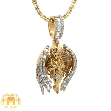 14k yellow gold and diamond Angel Pendant and Yellow Gold Ice Link Chain