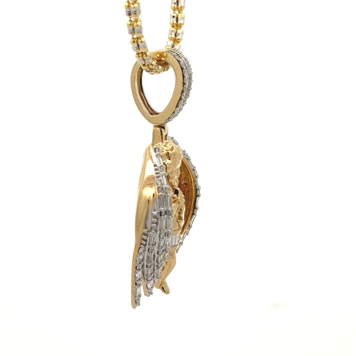14k yellow gold and diamond Angel Pendant and Yellow Gold Ice Link Chain