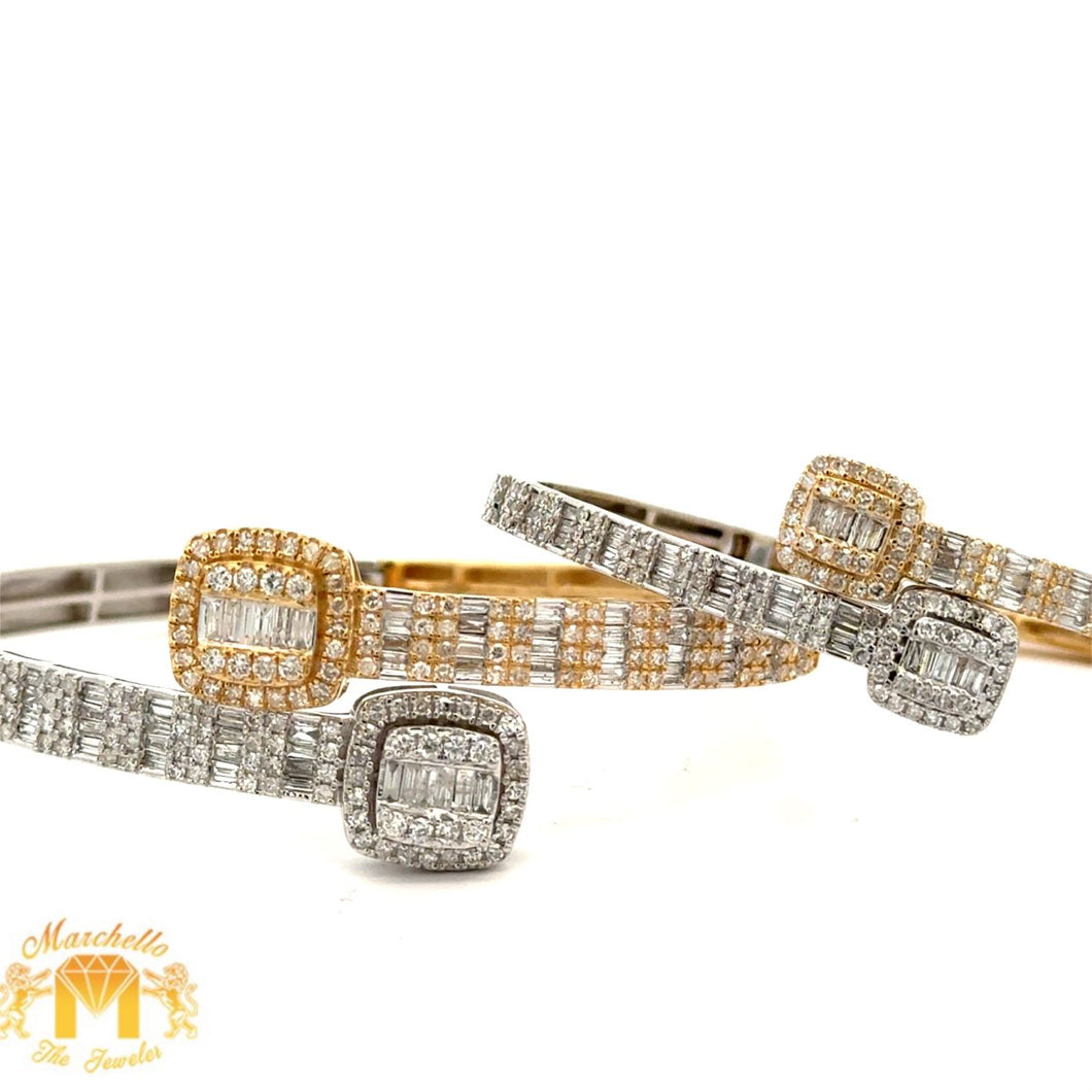 6 piece deal: Gold and Diamond Twin Square Cuff Bracelets His & Hers + 2 free pair of gold & diamond earrings + 2 gifts