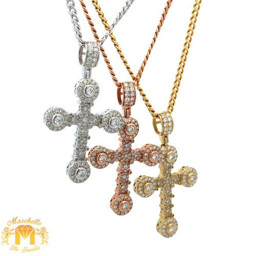 14k gold and diamond Cross Pendant and 14k gold Cuban chain (choose your color)